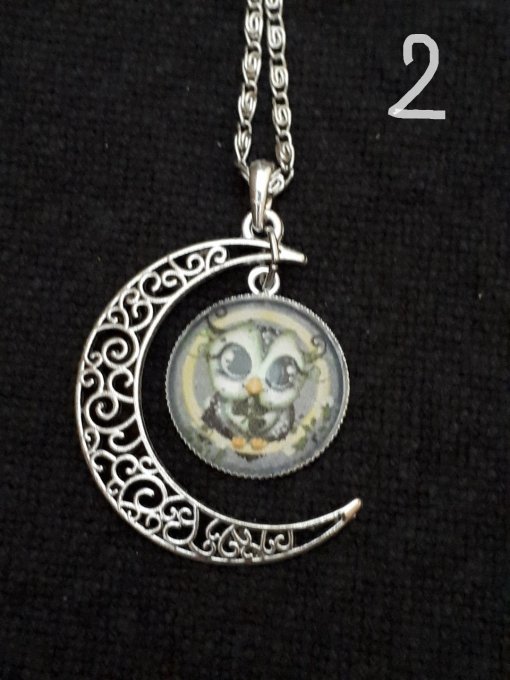 collier lune cabochon chouette différents modèles